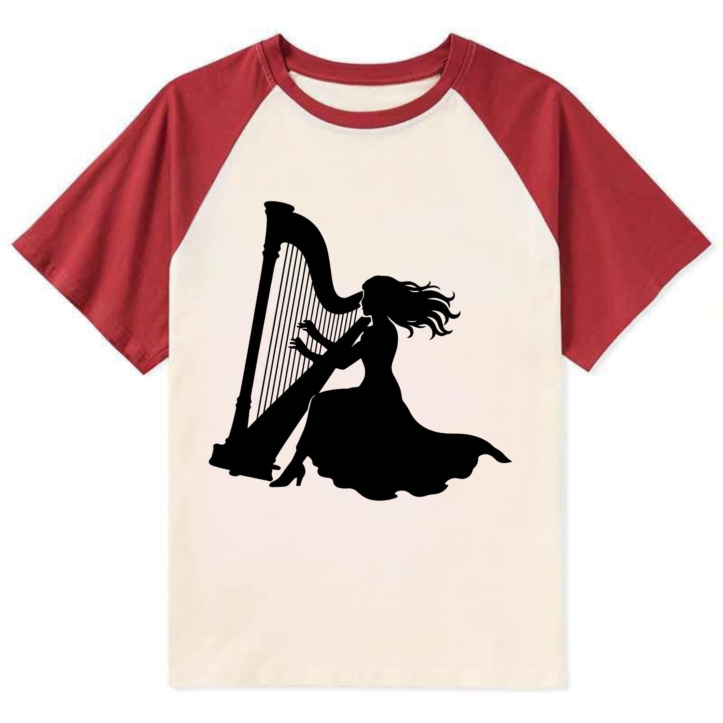 Harpist playing ethereal melody - Contrast Raglan T-shirt - Red