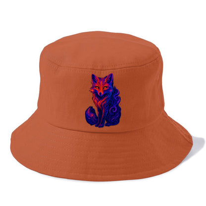 Clever fox with tail dissolving into cosmic nebula swirls, orange to purple gradient - Bucket Hat - Red