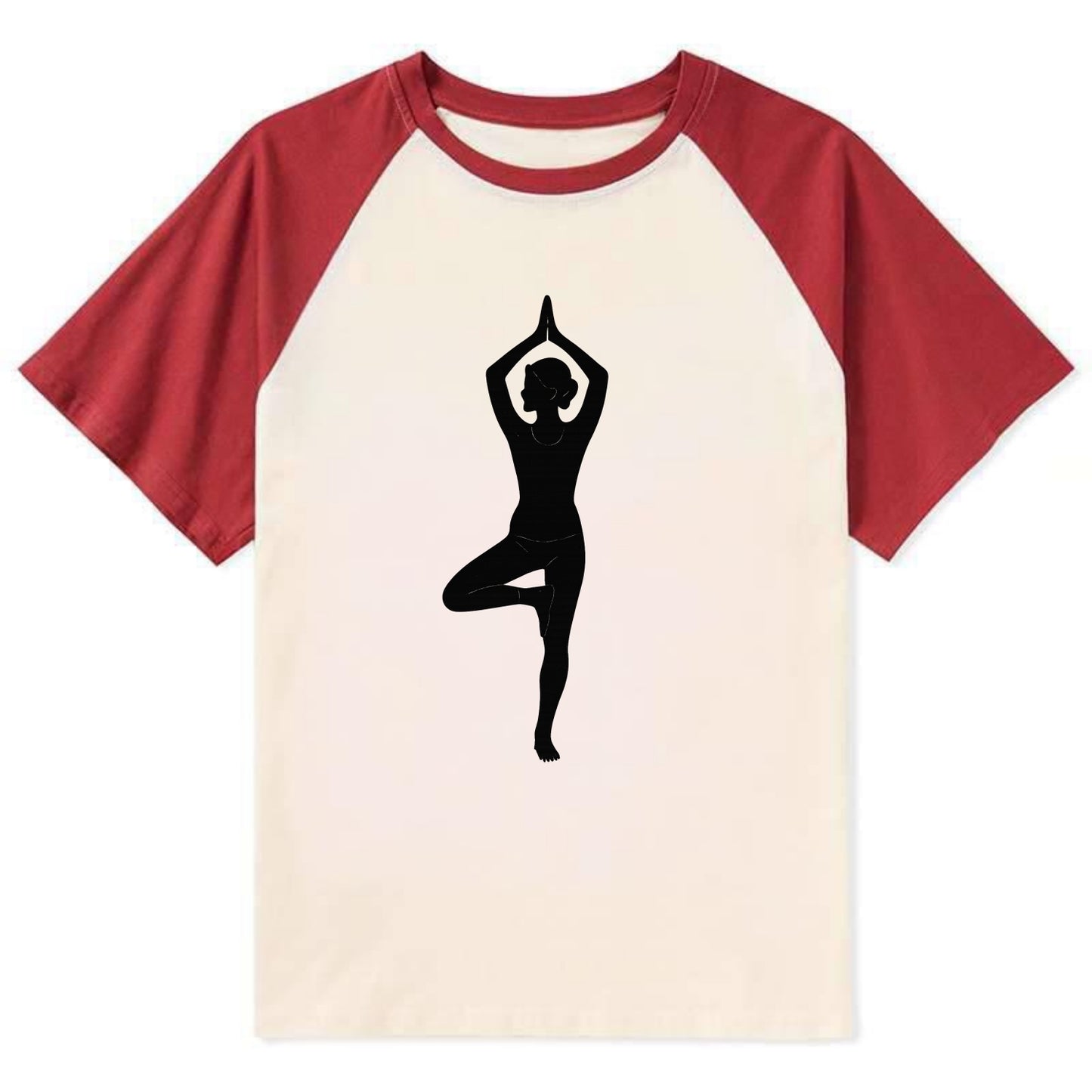 Yogi in tree pose silhouette - Contrast Raglan T-shirt - Red
