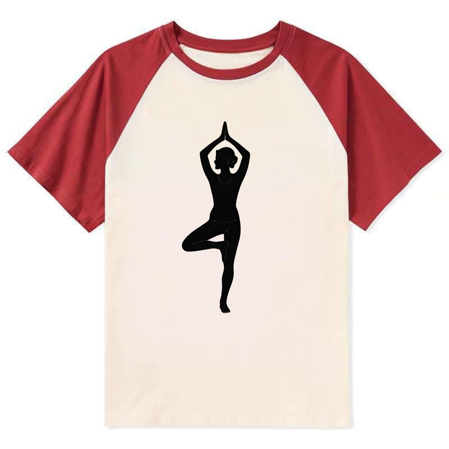 Yogi in tree pose silhouette - Contrast Raglan T-shirt - Red