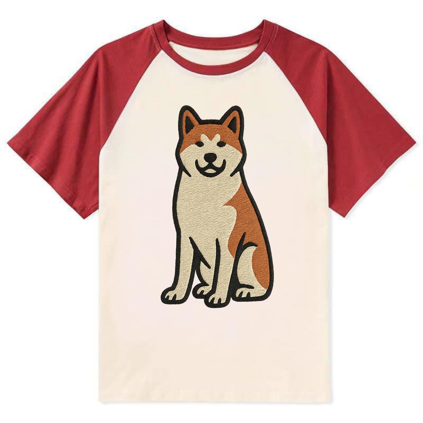 Akita - White and red sitting pose - Con Contrast Raglan T-shirt - Red