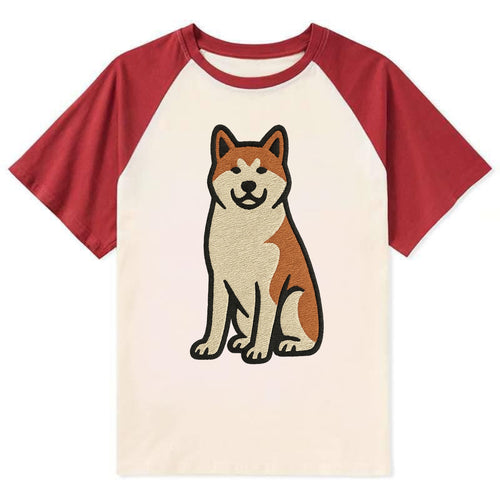 Akita - White and red sitting pose - Con Contrast Raglan T-shirt
