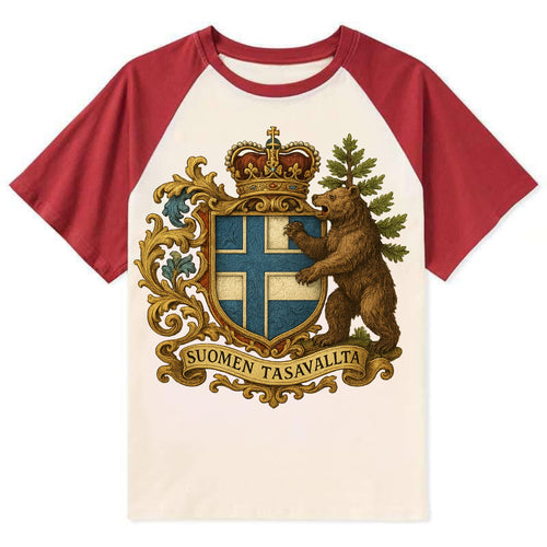 Finland Brown Bear Emblem - Contrast Raglan T-shirt