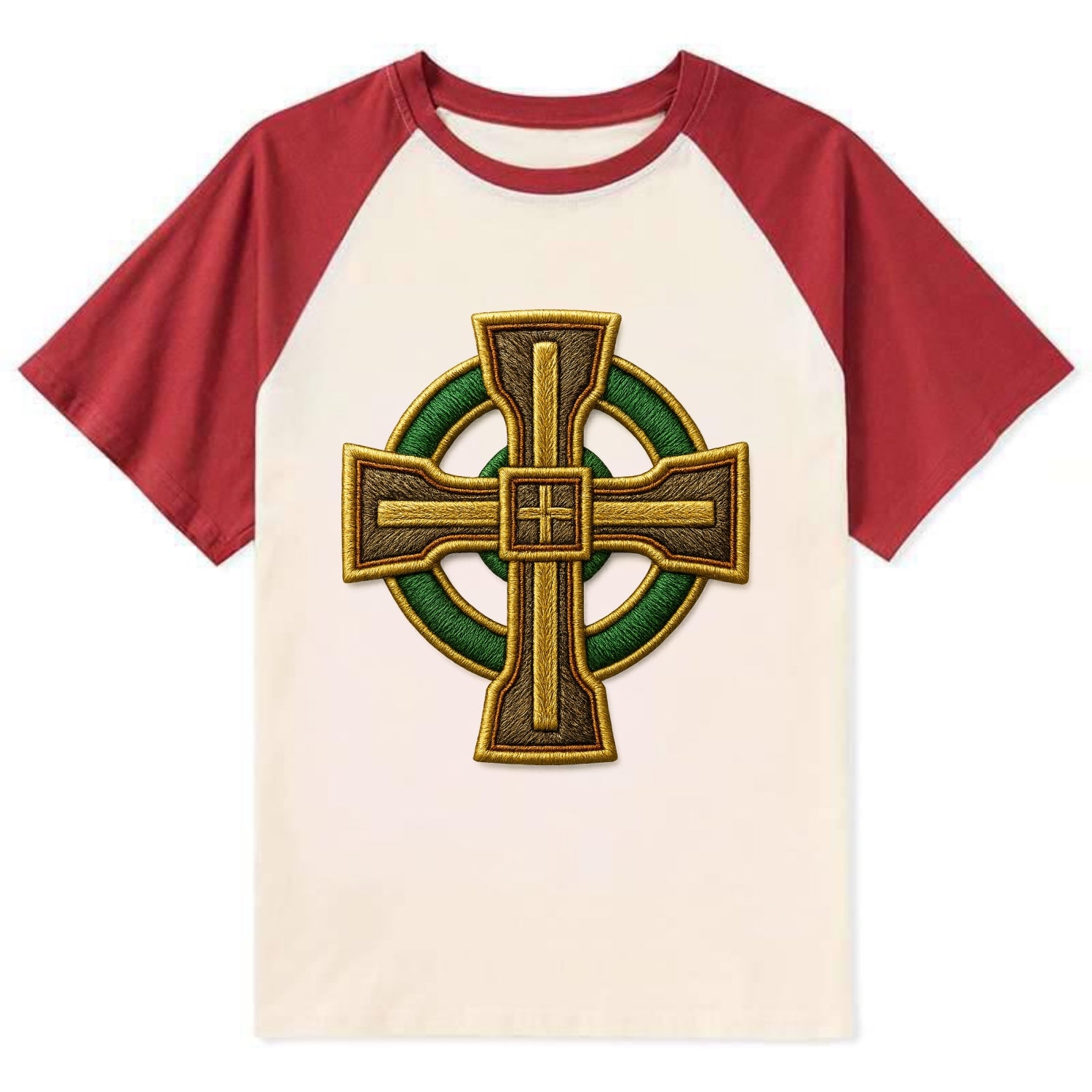 Durrow Cross - Contrast Raglan T-shirt - Red