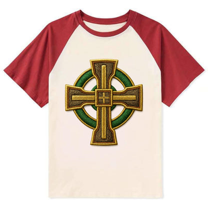 Durrow Cross - Contrast Raglan T-shirt - Red