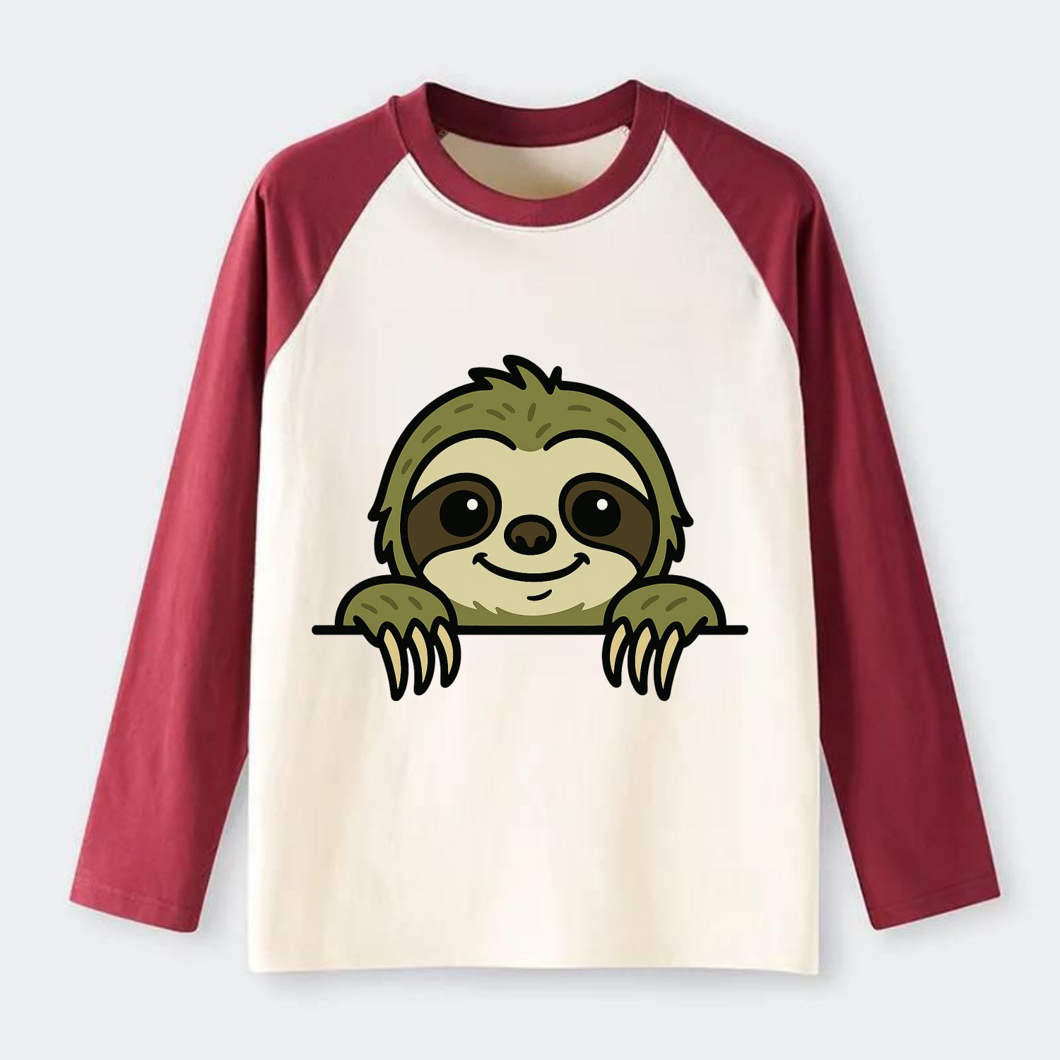 Sloth  - Raglan Long Sleeve T-Shirt - Red
