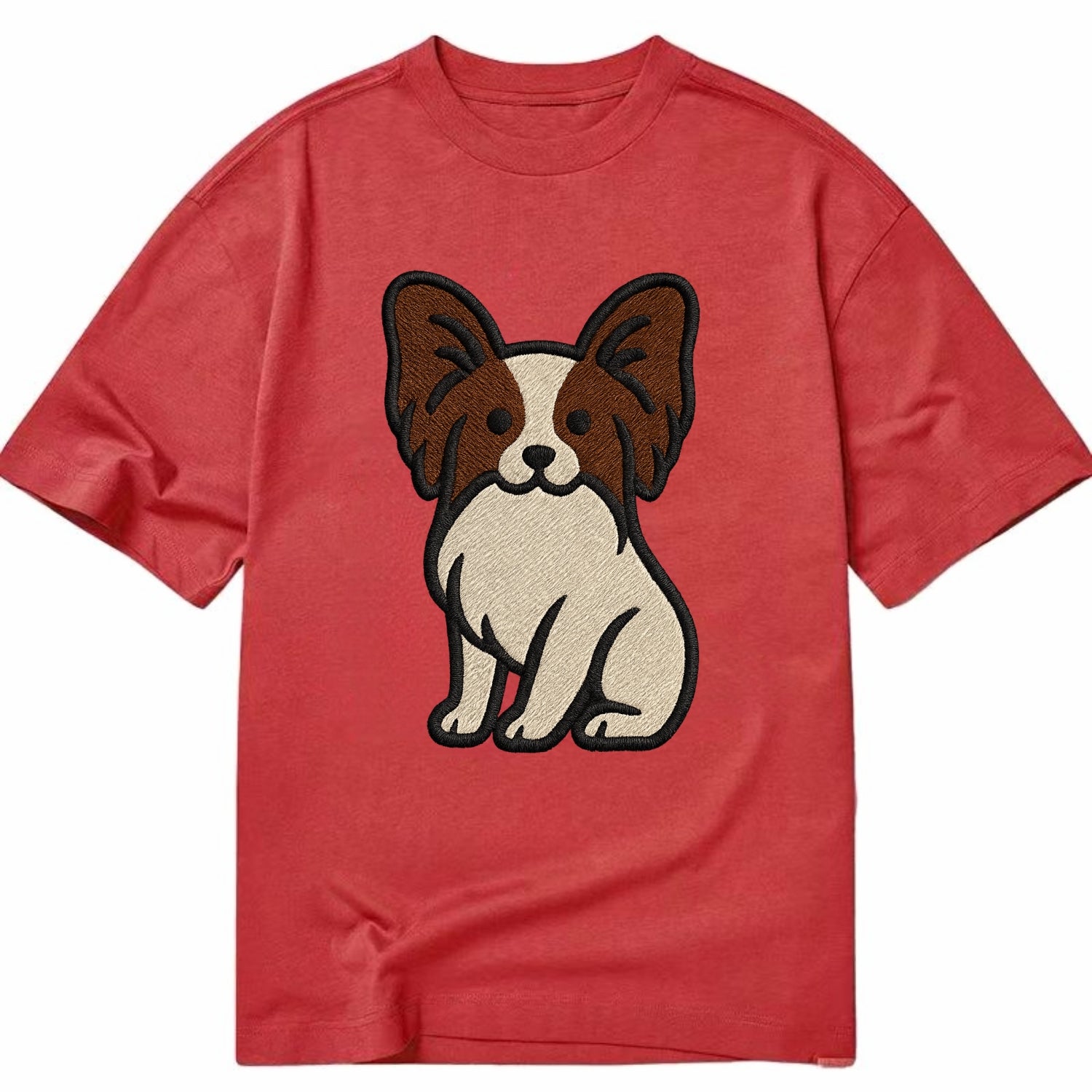Papillon - White with brown ears sitting Classic T-shirt - Red