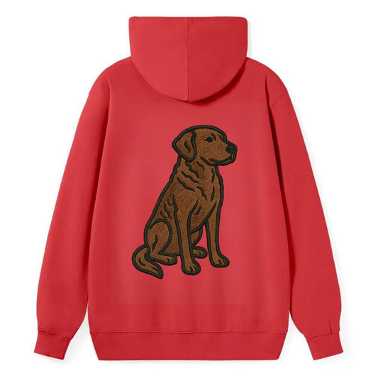 Chesapeake Bay Retriever - Brown wavy coat embroidered sitting pose - Classic Pullover Hoodie - Red