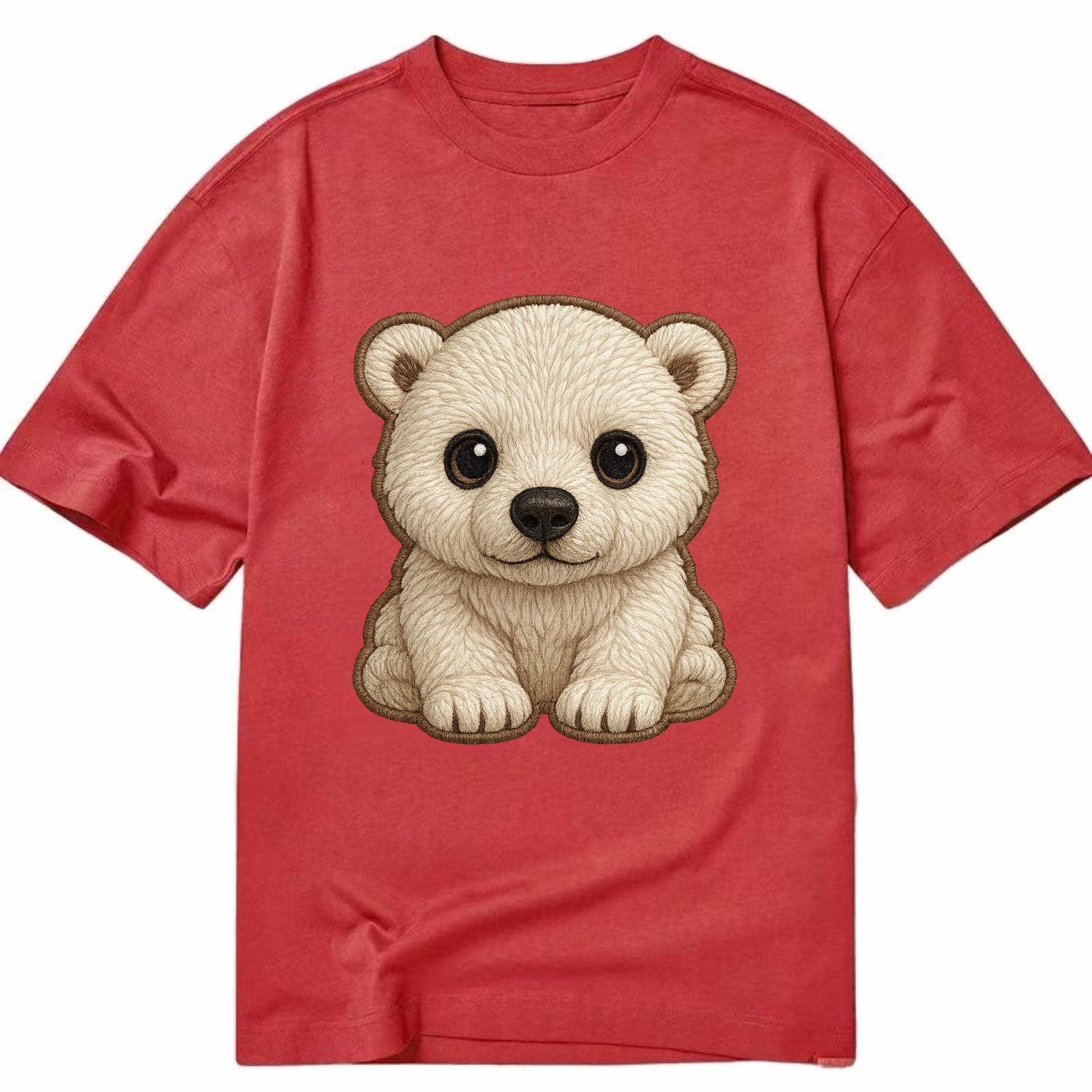 Baby Polar Bear Cub - white fluffy, black nose, dark curious eyes, front-facing, - Classic T-shirt - Red