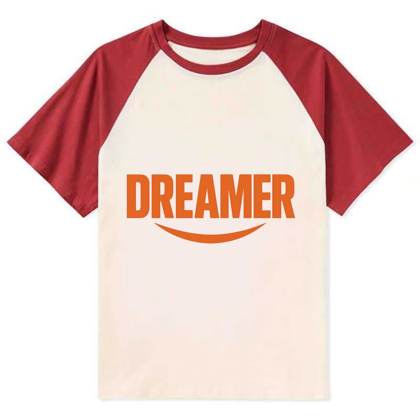 Bold typography design - "DREAMER" - imagination, seeing possibilities - Contrast Raglan T-shirt - Red