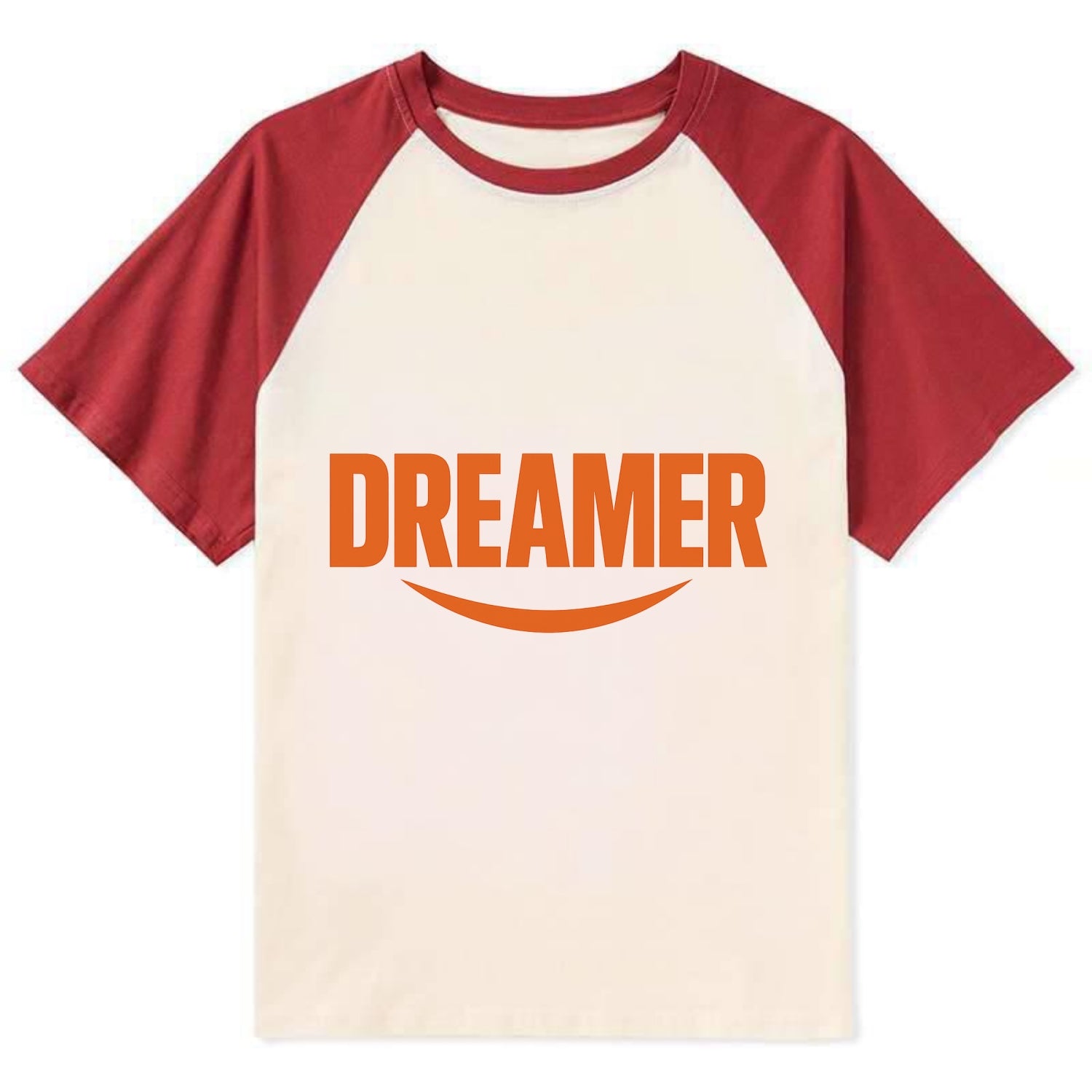 Bold typography design - "DREAMER" - imagination, seeing possibilities - Contrast Raglan T-shirt - Red