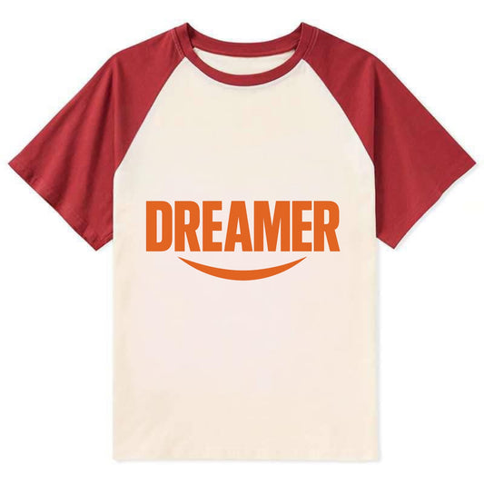Bold typography design - "DREAMER" - imagination, seeing possibilities - Contrast Raglan T-shirt - Red