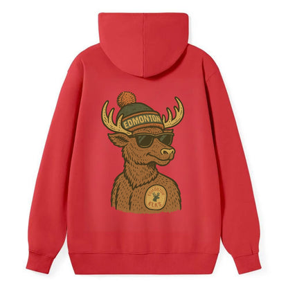 Edmonton Elk wearing Edmonton beanie with pom pom and wayfarer sunglasses - Classic Pullover Hoodie - Red