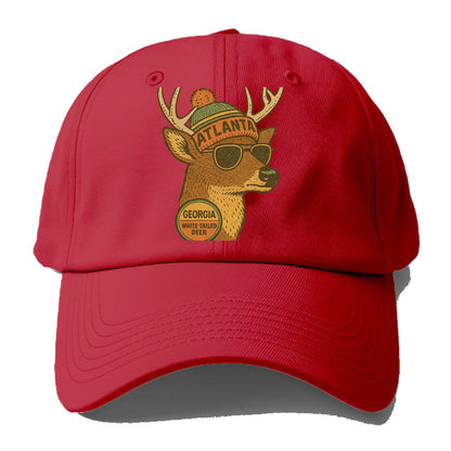 Georgia White-tailed Deer wearing Atlanta beanie with pom pom and wayfarer sunglasses - Baseball Cap - Red