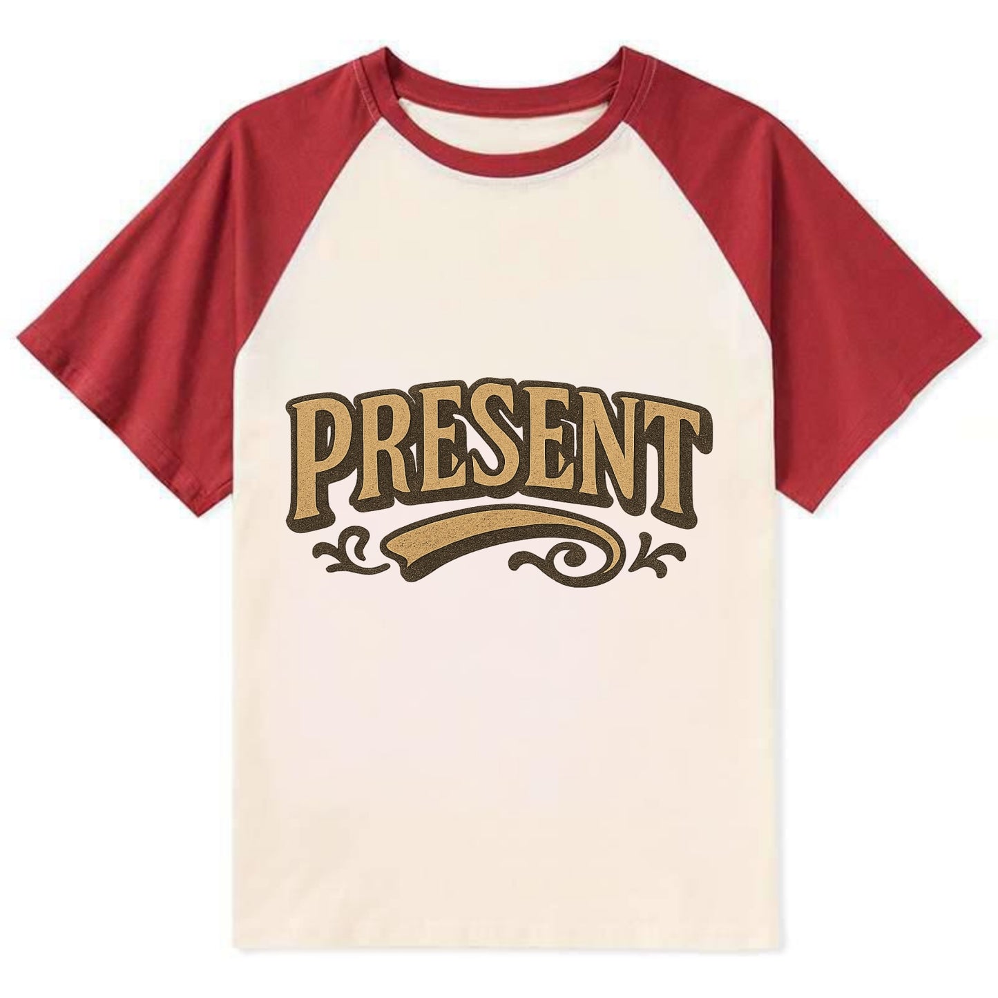 Bold typography design - "PRESENT" - living in the now - Contrast Raglan T-shirt - Red