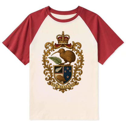 New Zealand Kiwi Emblem  - Contrast Raglan T-shirt - Red