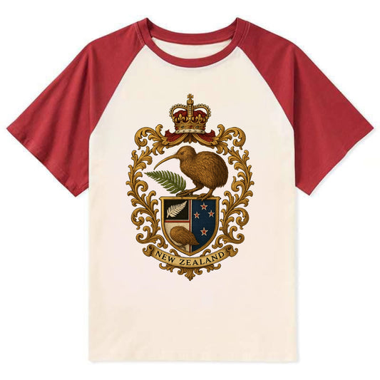New Zealand Kiwi Emblem  - Contrast Raglan T-shirt - Red