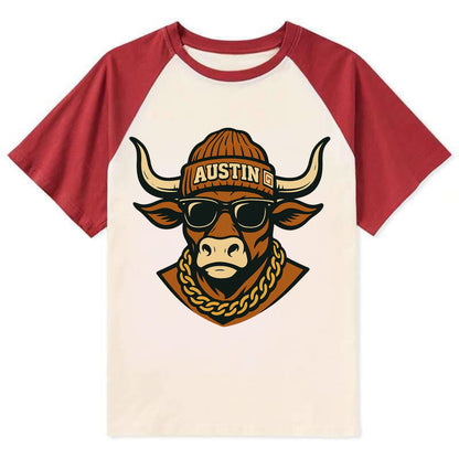 Austin Longhorn - Contrast Raglan T-shirt - Red