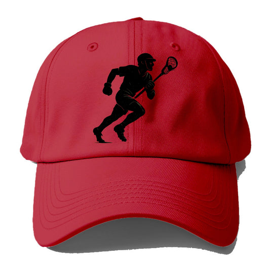 Lacrosse player cradling and running - Baseball Cap - Red