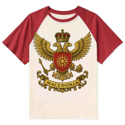 Macedonia Heritage Badge - Contrast Raglan T-shirt - Red