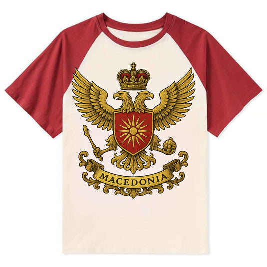 Macedonia Heritage Badge - Contrast Raglan T-shirt - Red