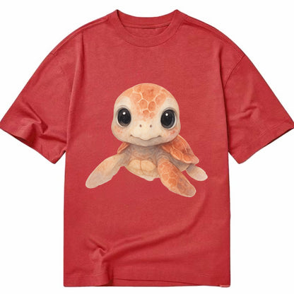 Baby Loggerhead Turtle - reddish-brown shell, big round dark eyes, chunky head, - Classic T-shirt - Red