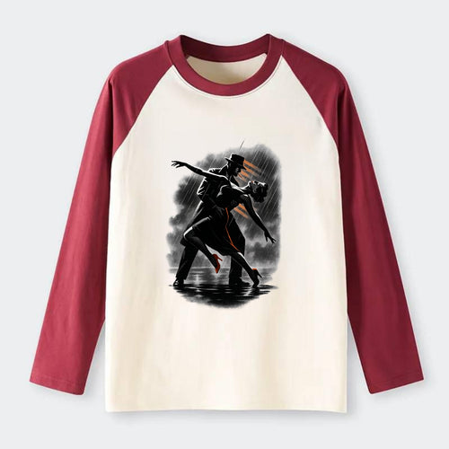 romantic dance pose with woman lifted in the air at lakeside - Raglan Long Sleeve T-Shirt