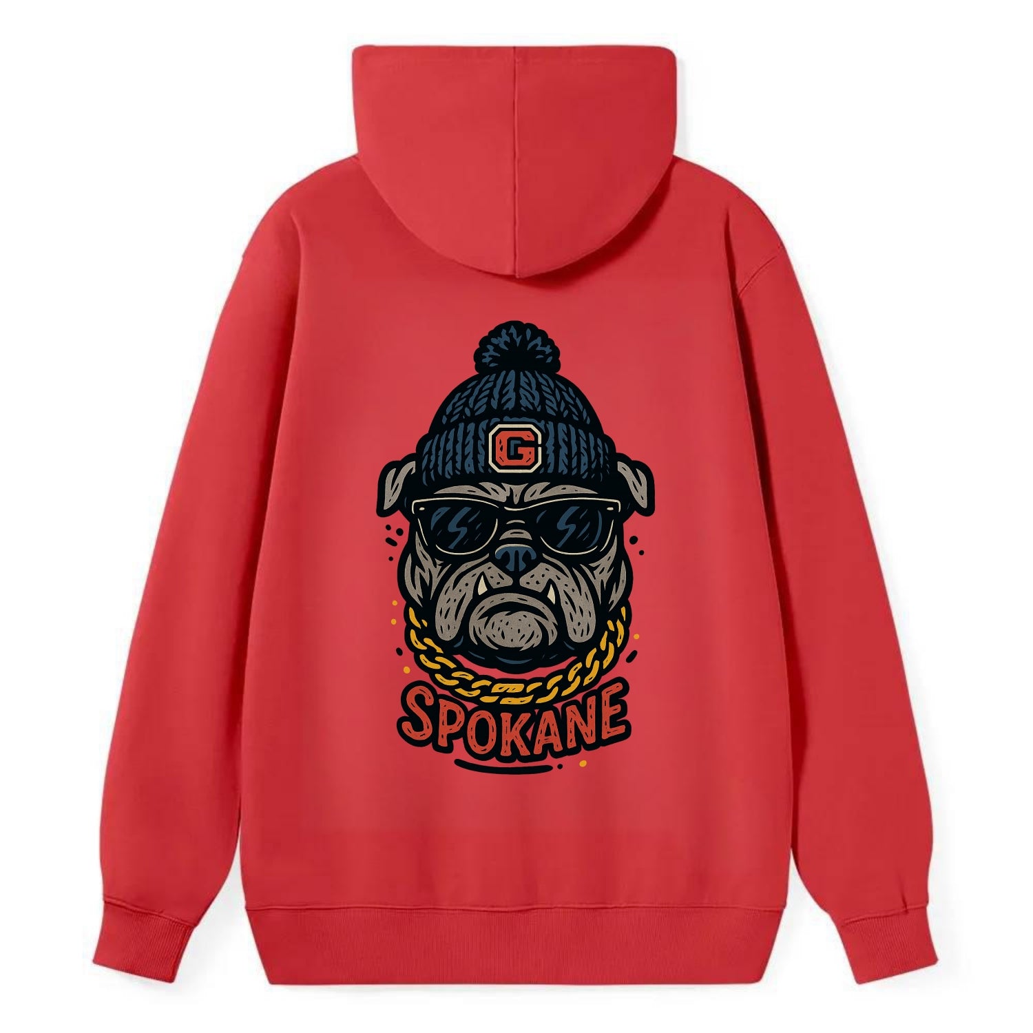 Spokane Bulldog wearing Gonzaga beanie with G patch - Classic Pullover Hoodie - Red