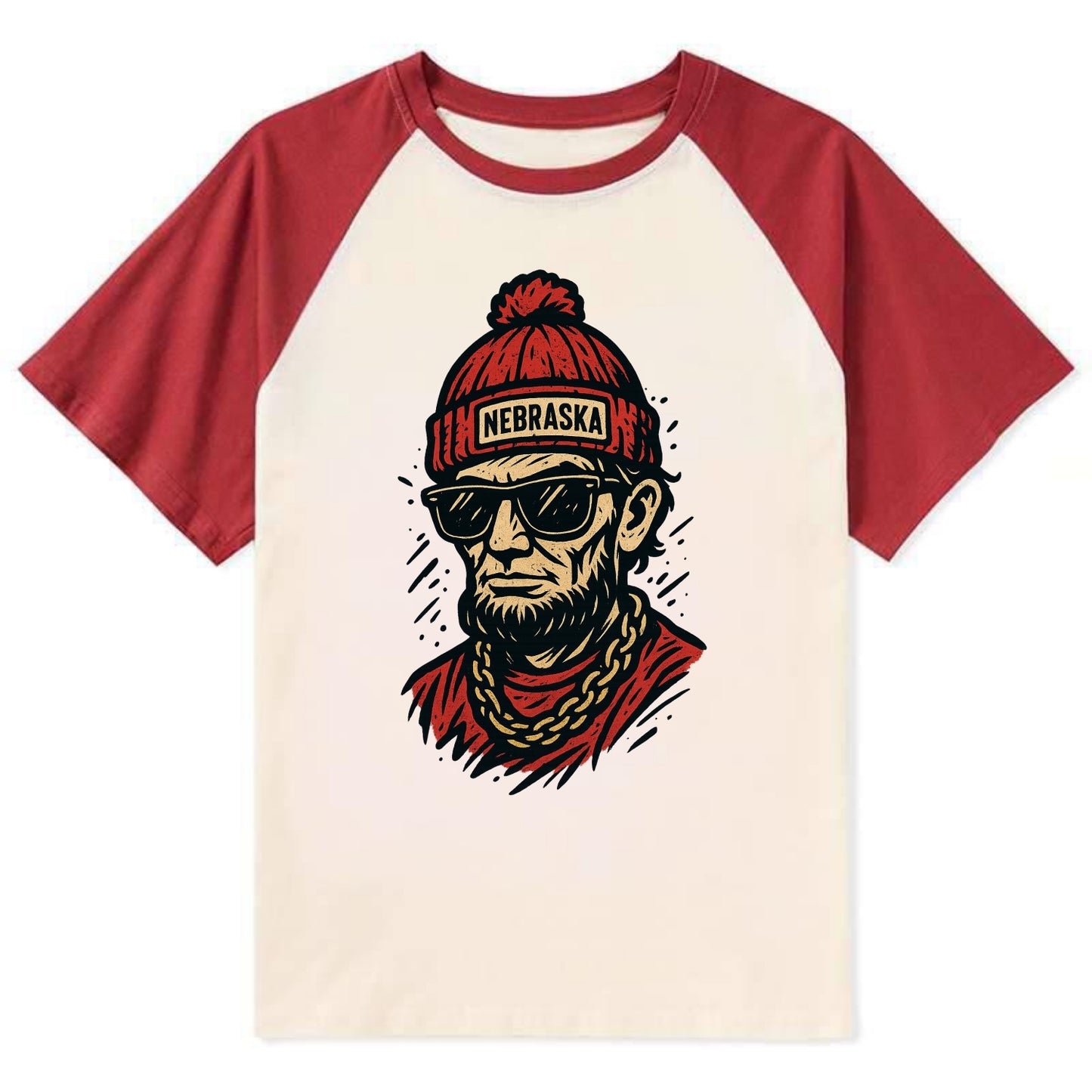 Lincoln Cornhusker wearing Nebraska bean - Contrast Raglan T-shirt - Red