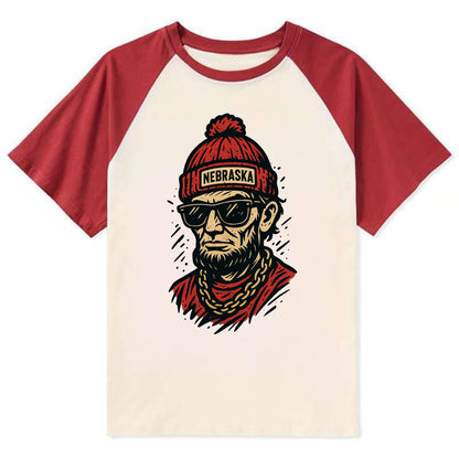 Lincoln Cornhusker wearing Nebraska bean - Contrast Raglan T-shirt - Red