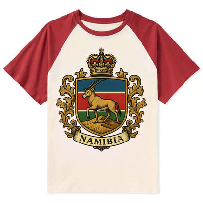 Namibia Heritage Badge  - Contrast Raglan T-shirt - Red