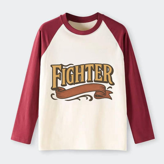 Bold typography design - "FIGHTER" - never giving up, battling on - Raglan Long Sleeve T-Shirt - Red