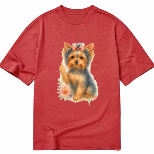 Yorkshire Terrier with topknot bow, one delicate paw flipping off - Classic T-shirt