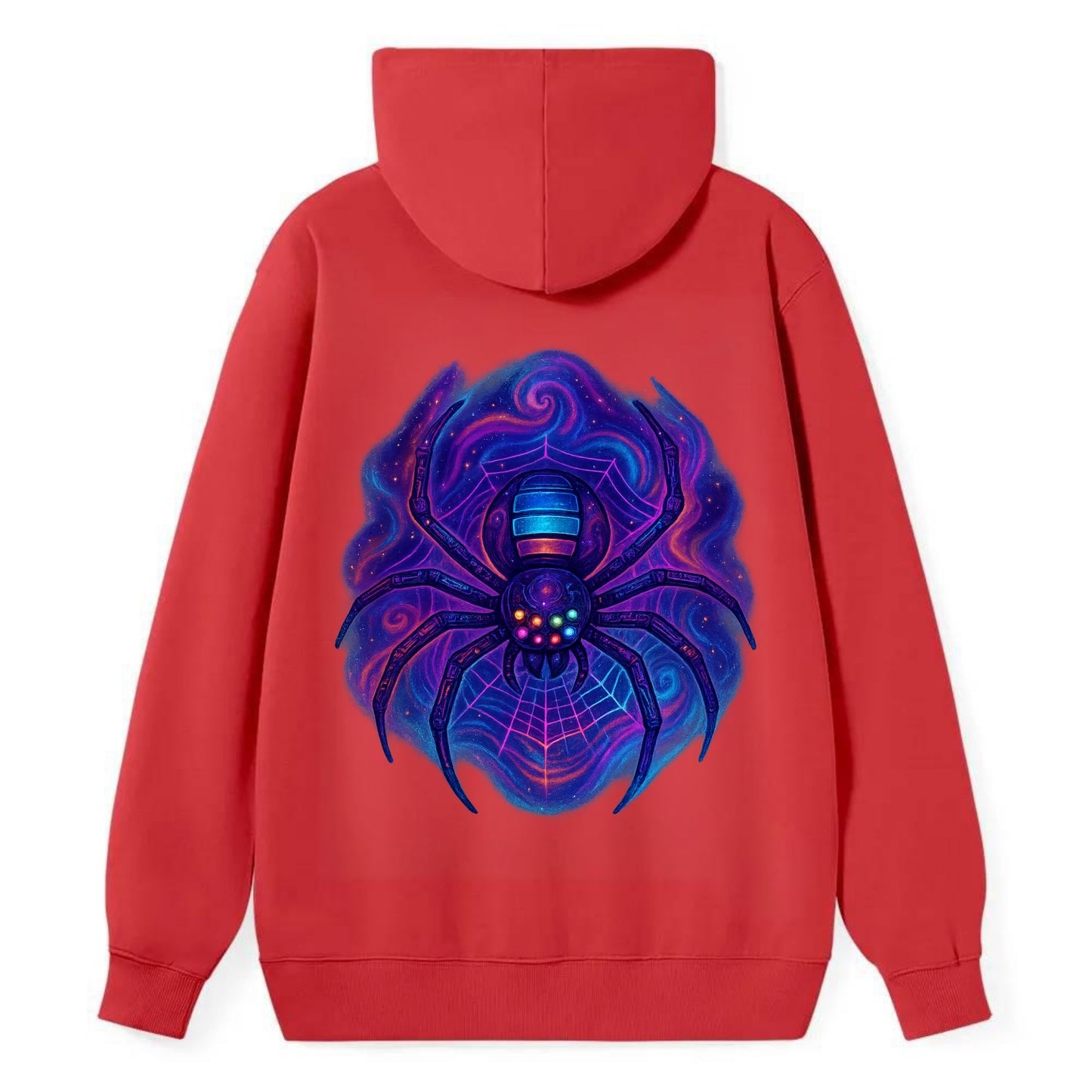 Tech spider with legs showing circuit board patterns, web glowing in neon - Classic Pullover Hoodie - Red