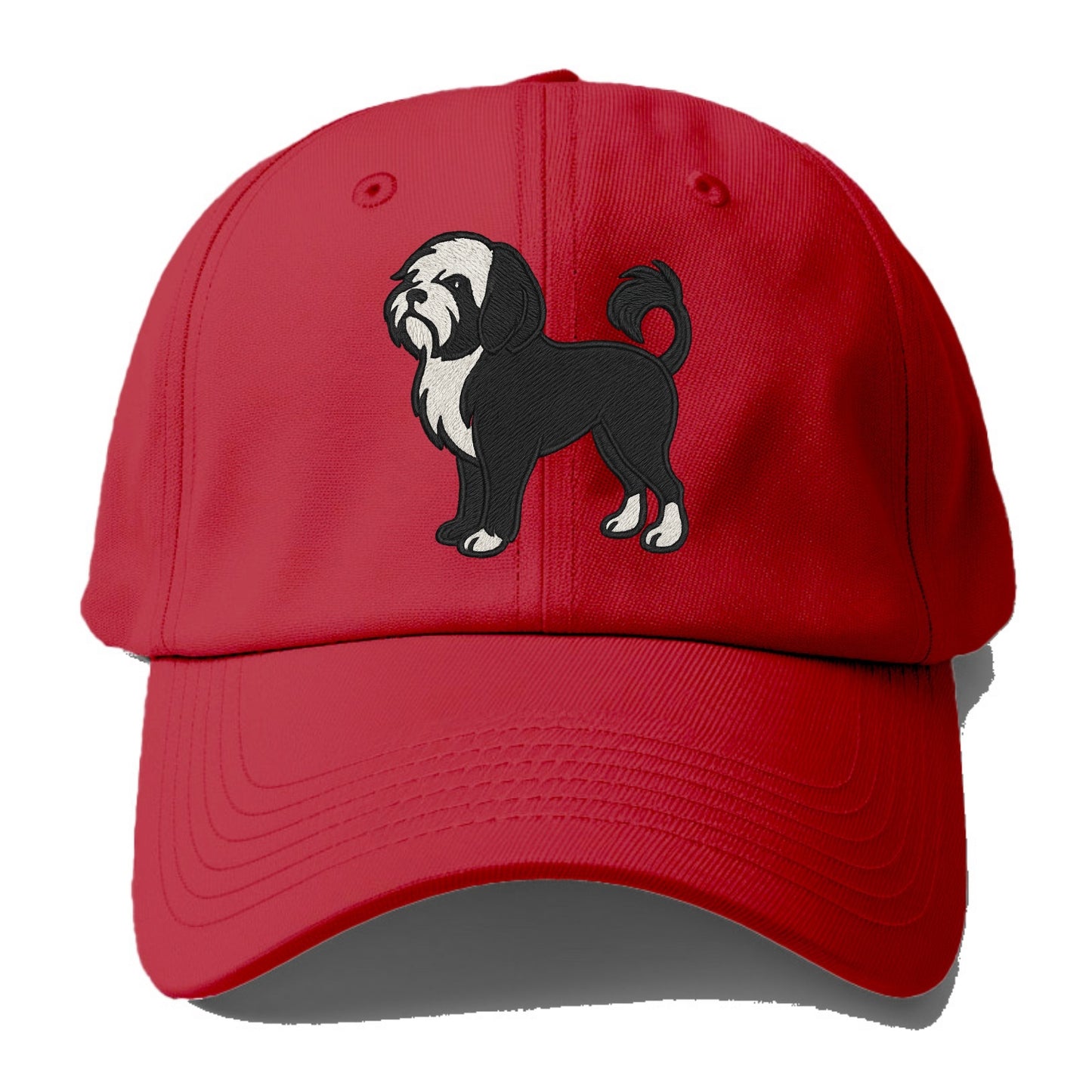 Löwchen - Black and white lion trim embr - Baseball Cap - Red