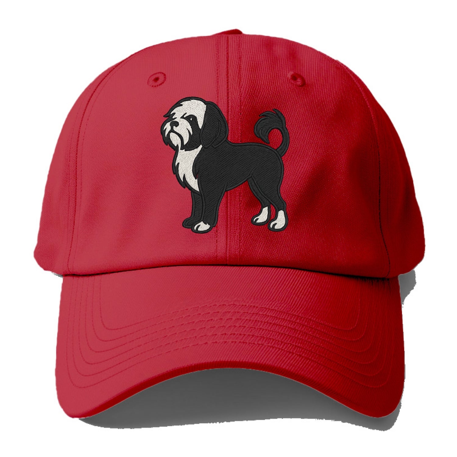 Löwchen - Black and white lion trim embr - Baseball Cap - Red