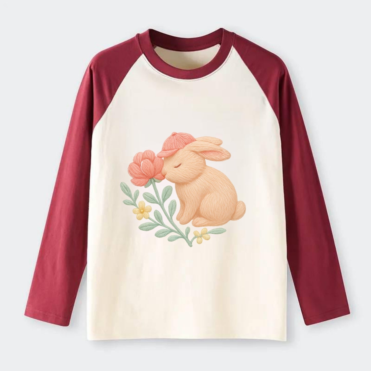 Peach Bunny - Raglan Long Sleeve T-Shirt - Red
