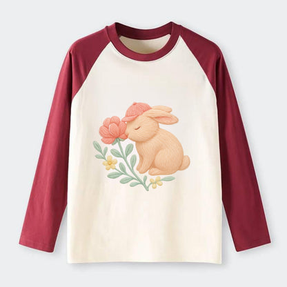 Peach Bunny - Raglan Long Sleeve T-Shirt - Red
