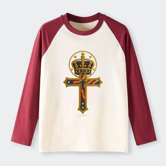 Cross and Crown  - Raglan Long Sleeve T-Shirt - Red