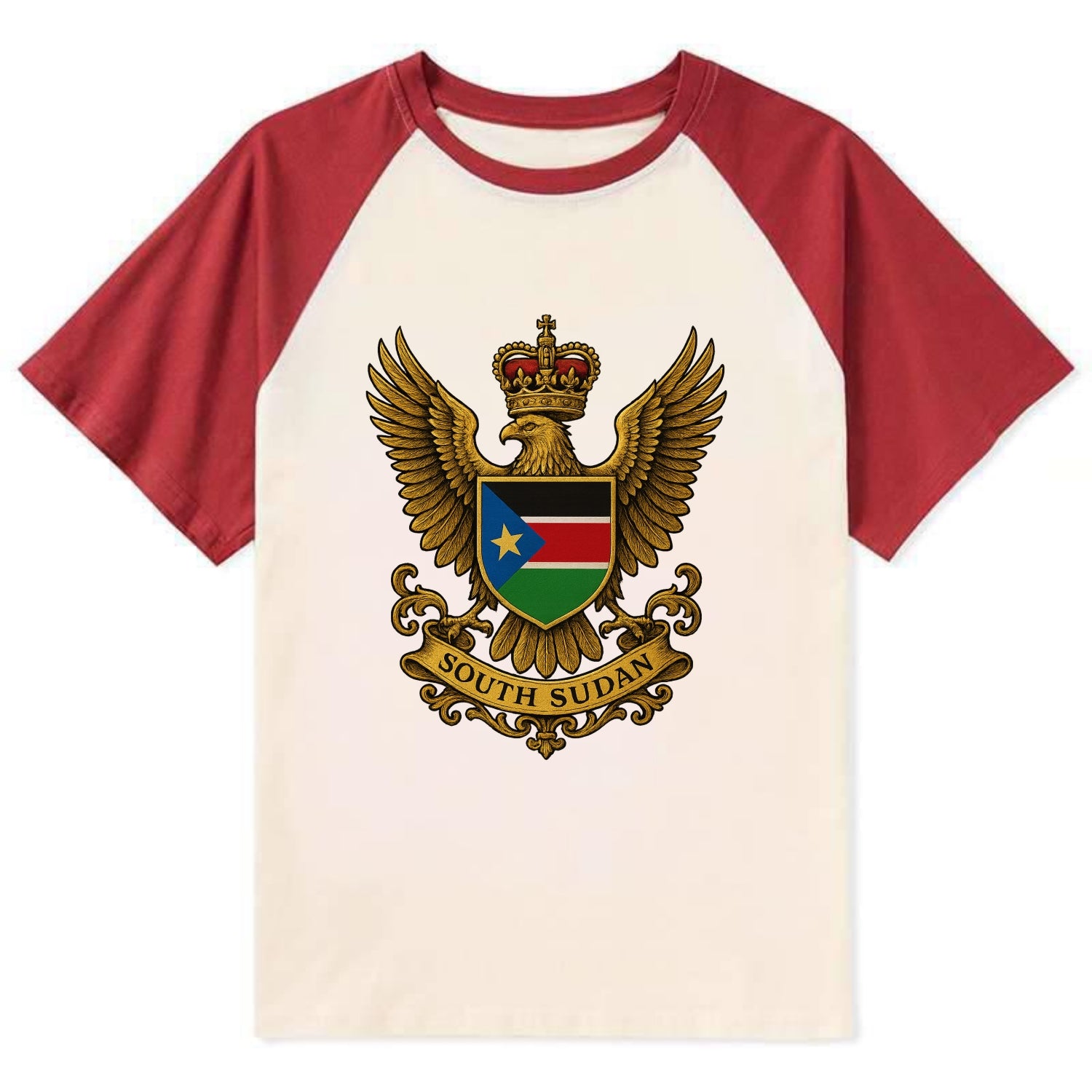South Sudan Royal Logo  - Contrast Raglan T-shirt - Red