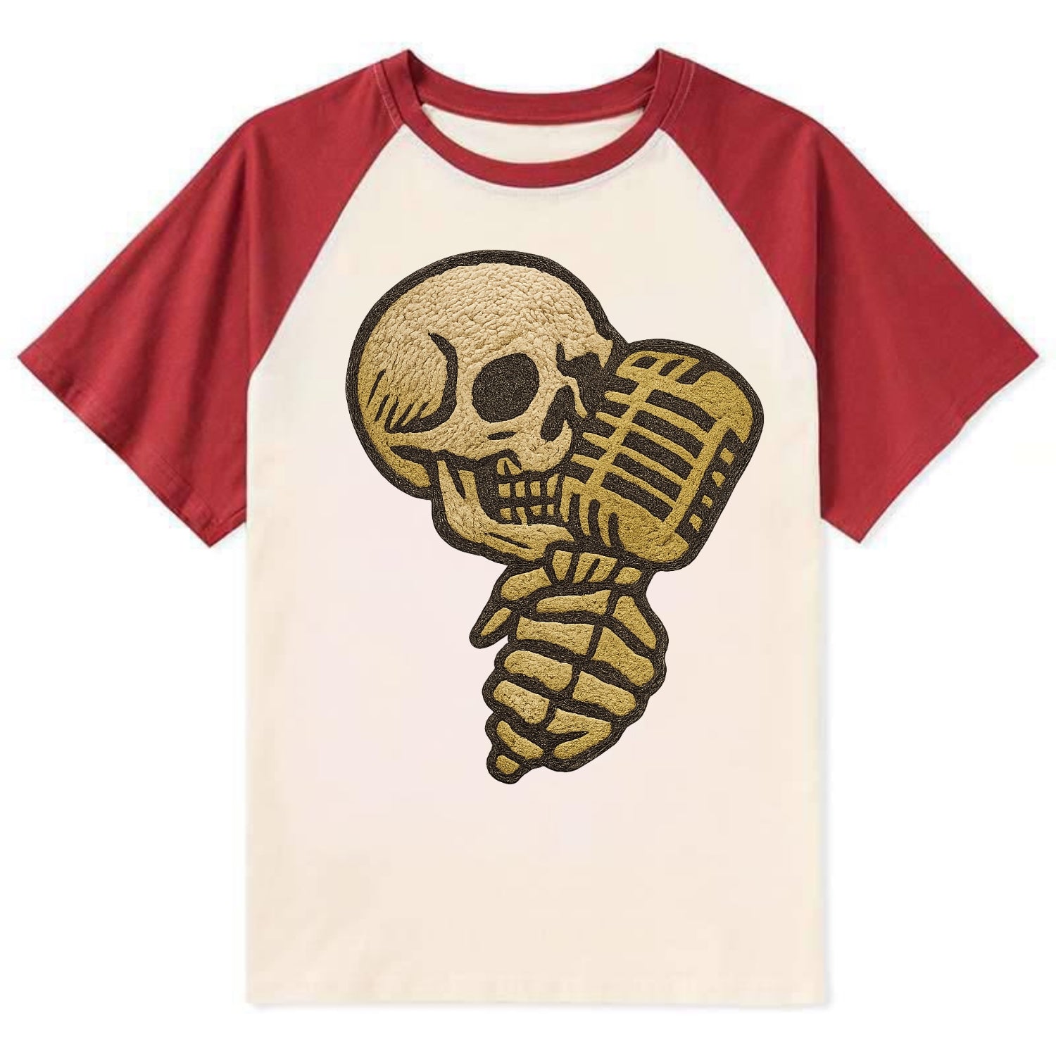 Skull Microphone  - Contrast Raglan T-shirt - Red