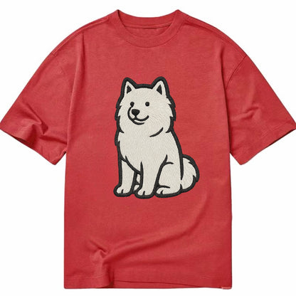 Samoyed - White fluffy embroidered desig Classic T-shirt - Red