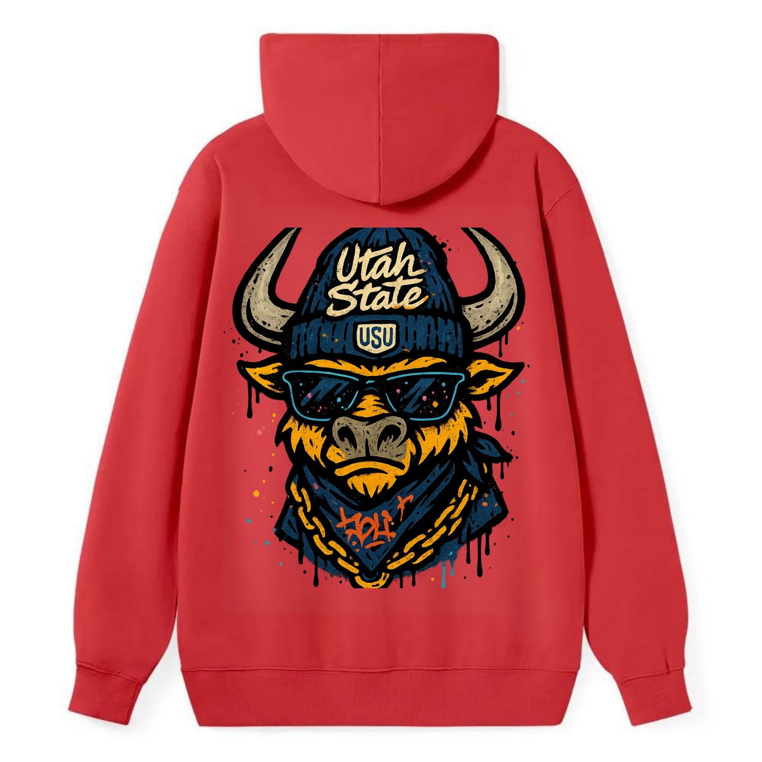 Logan Aggie wearing Utah State beanie with USU patch - Classic Pullover Hoodie - Red