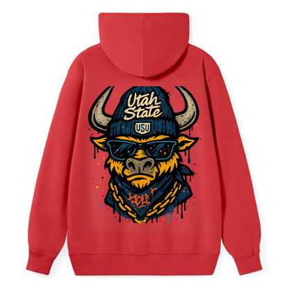 Logan Aggie wearing Utah State beanie with USU patch - Classic Pullover Hoodie - Red