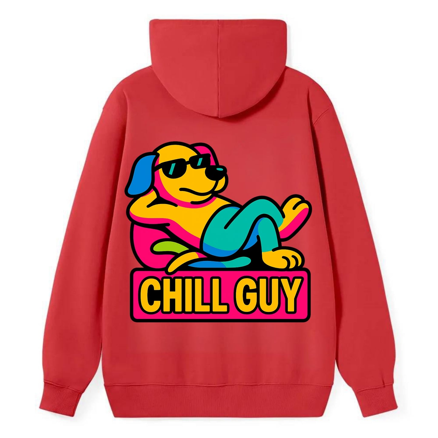 Super relaxed dog character lounging unbothered - "Chill Guy" meme - Classic Pullover Hoodie - Red