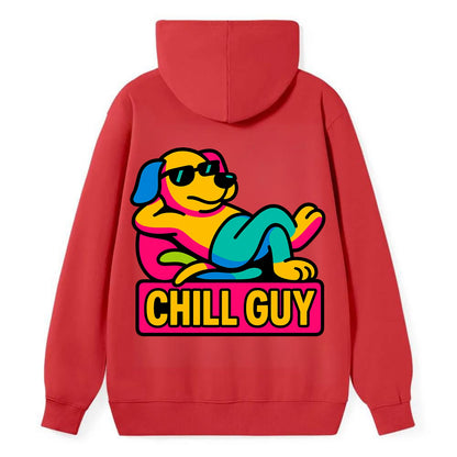Super relaxed dog character lounging unbothered - "Chill Guy" meme - Classic Pullover Hoodie - Red