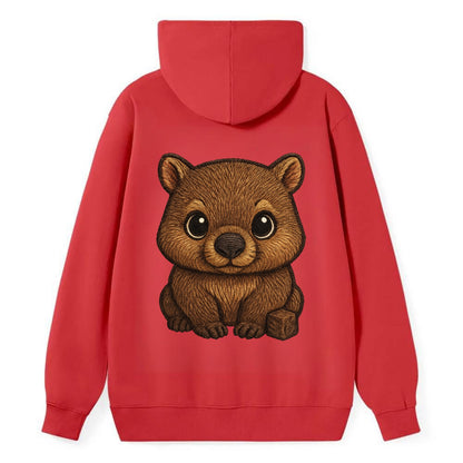 Baby Wombat - brown fur, square nose, small ears, dark eyes, - Classic Pullover Hoodie - Red
