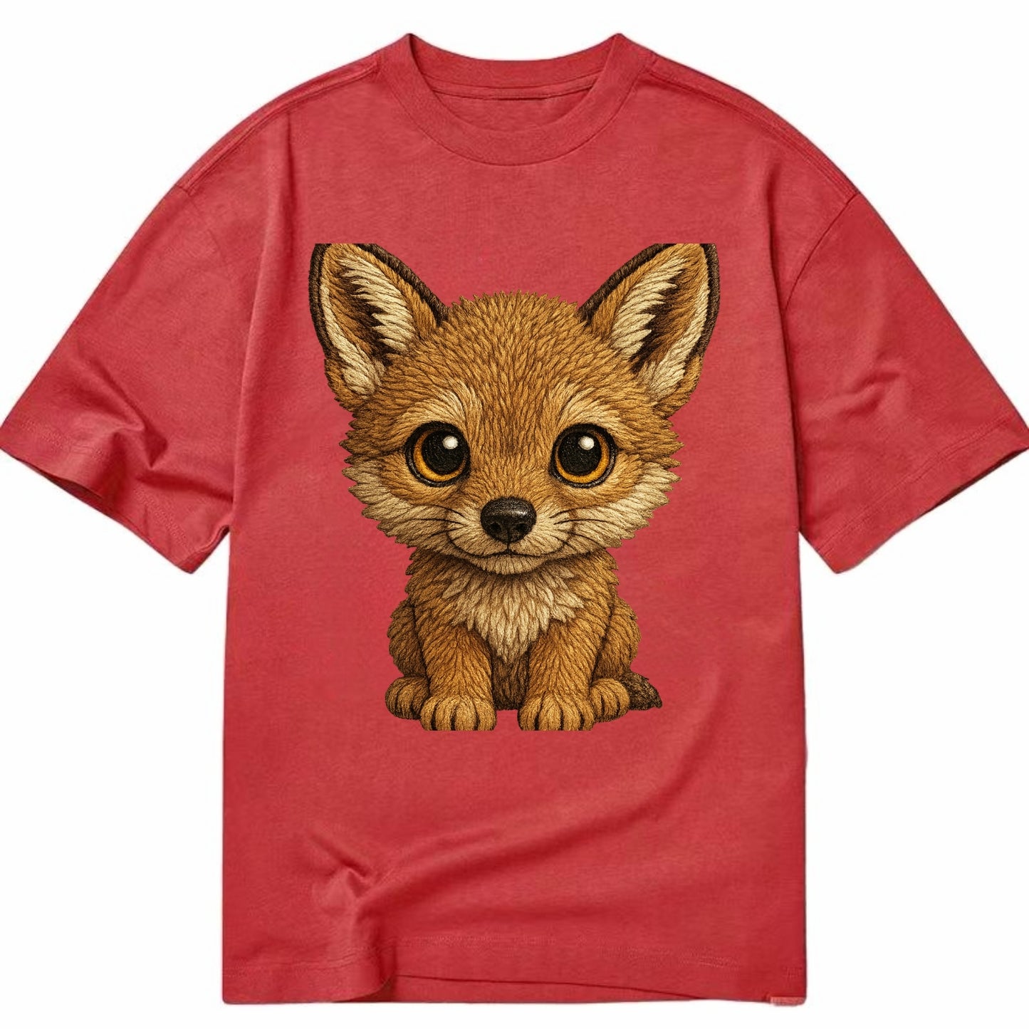 Baby Coyote Pup - tan fur, large ears, golden eyes, front-facing, clever baby - Classic T-shirt - Red