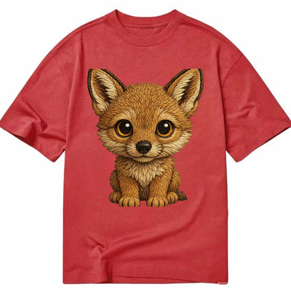Baby Coyote Pup - tan fur, large ears, golden eyes, front-facing, clever baby - Classic T-shirt - Red