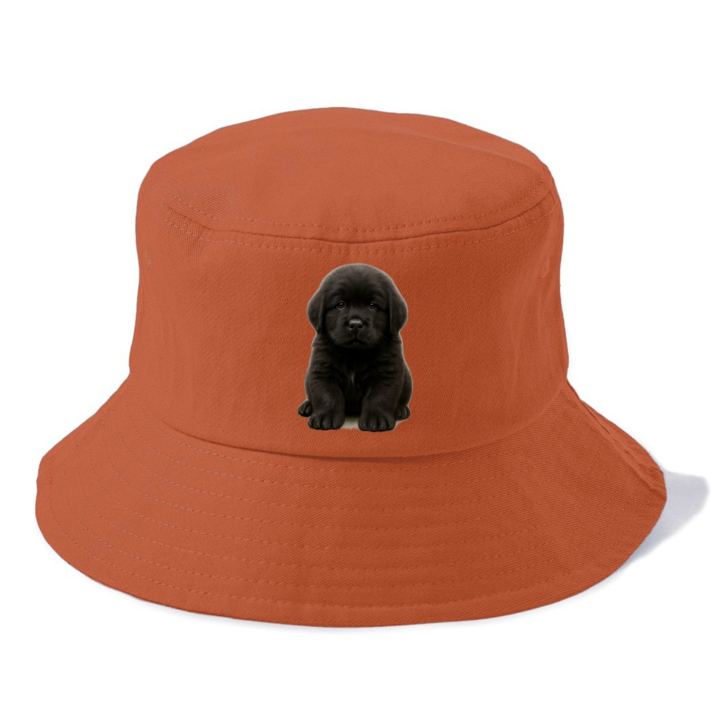 Baby Newfoundland Puppy - giant fluffy black, gentle eyes, webbed paws, front-facing, - Bucket Hat - Red